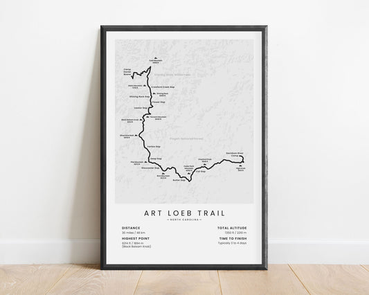 Art Loeb Trail (Pisgah National Forest) Route Wall Map with White Background