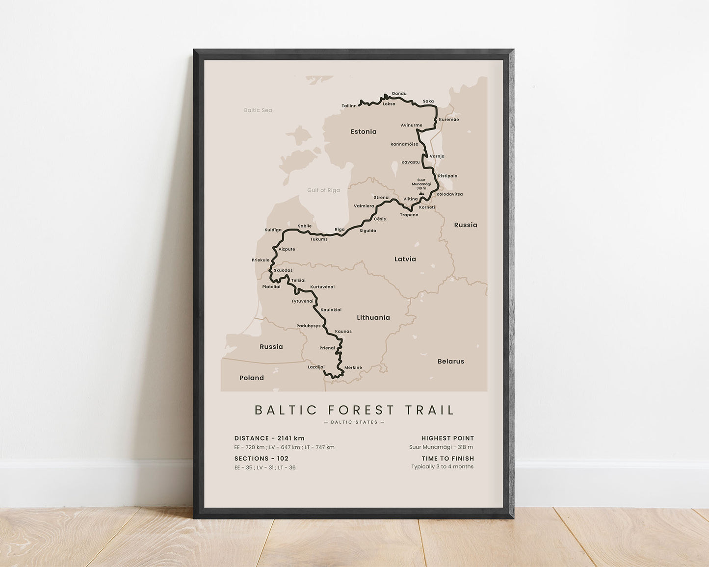 The Forest Trail (Latvia) Hike Wall Map with Beige Background