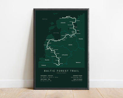 Metsa Matkarada (E11) Thru-Hike Map Art with Green Background