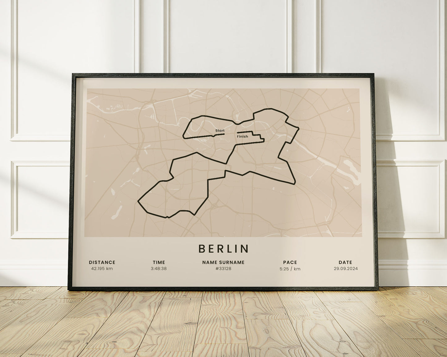 BMW Berlin Marathon (World Athletics) Road Race Map Art with Beige Background
