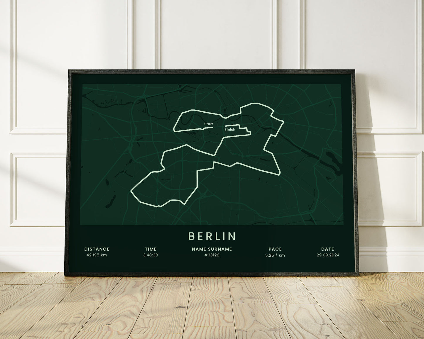 Berlin Marathon (Germany) Run Wall Map with Green Background
