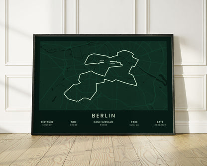 Berlin Marathon (Germany) Run Wall Map with Green Background