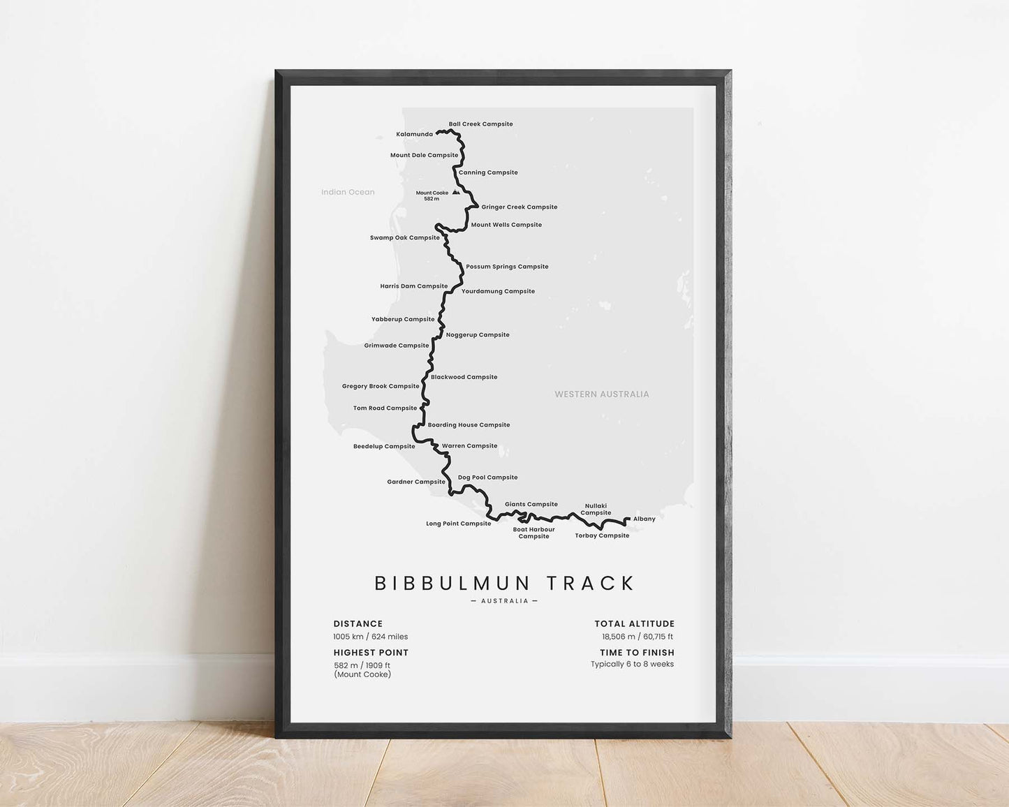 Bibbulmun Track (Kalamunda to Albany) Thru Hike Poster with White Background