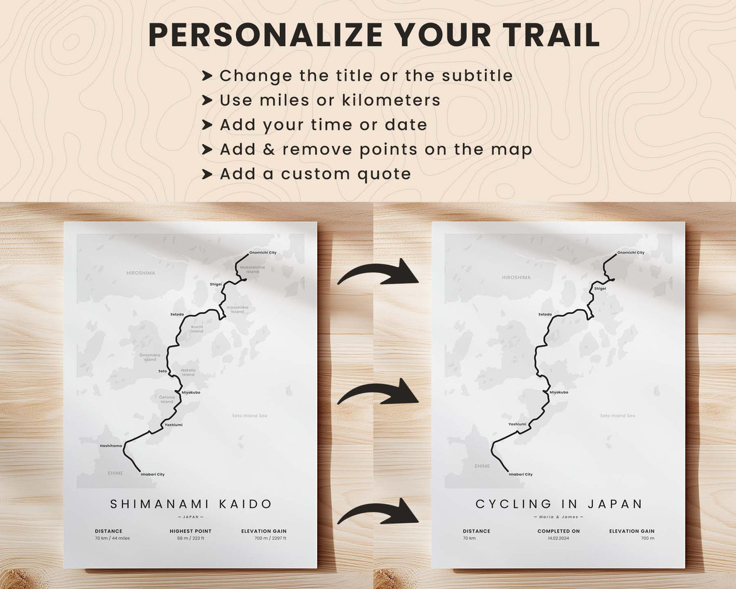 Trail Goals Minimalistic Bikepacking Route Poster Customization and Personalization
