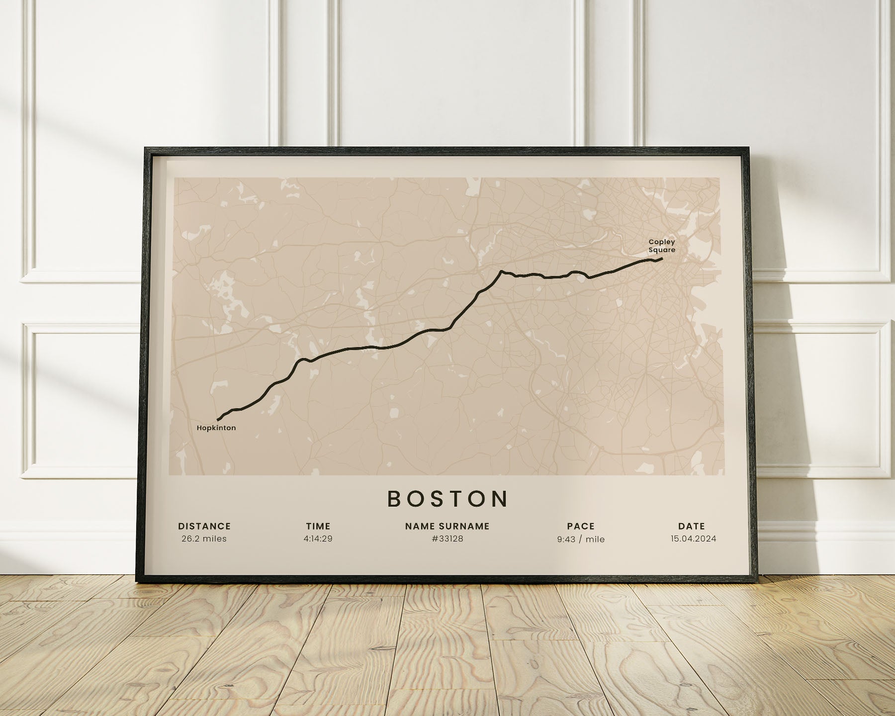 Boston Marathon (Abbott World Marathon Majors) Marathon Poster with Beige Background