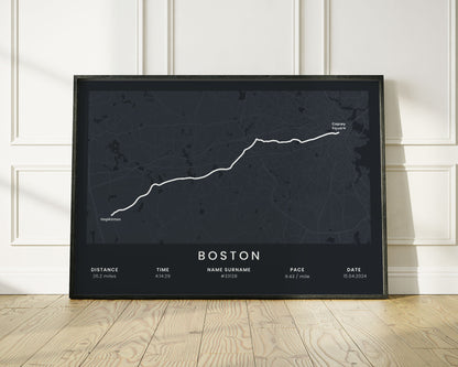 Boston Marathon (Patriots' Day) Running Map Art with Black Background