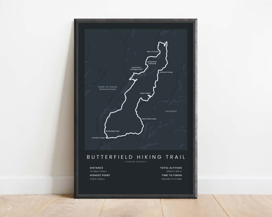 Butterfield Hiking Trail (United States) Path Map Art with Black Background