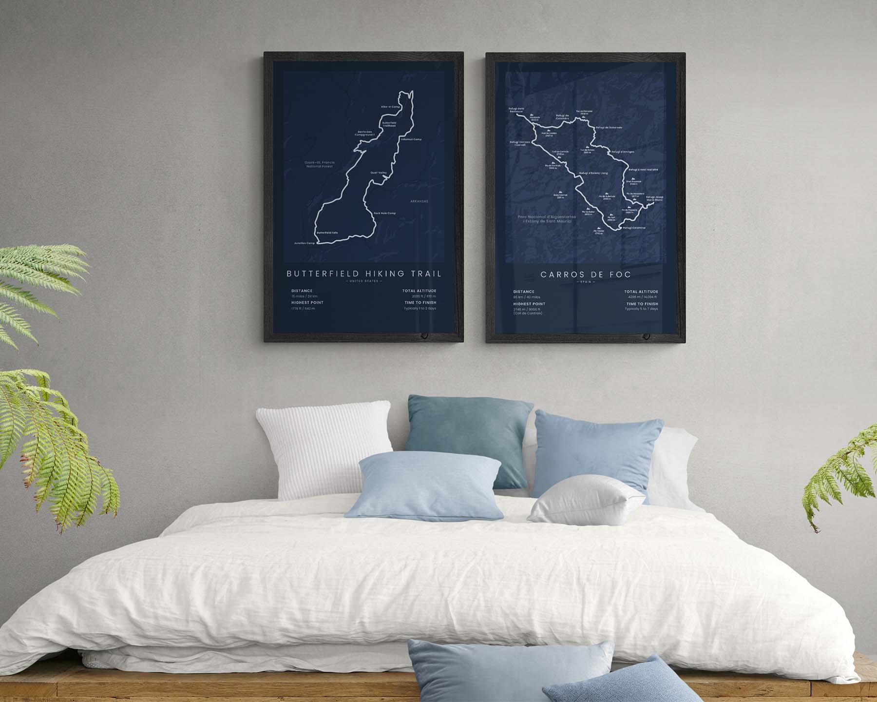 Butterfield Hiking Trail (United States) Route Wall Map in Minimal Room Decor