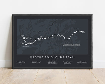 Cactus to Clouds Hike (California) Trek Print with Black Background