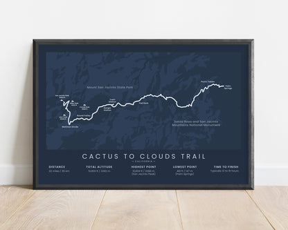 Cactus to Clouds Trail (Palm Springs to San Jacinto Peak) Track Art with Blue Background