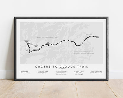 Cactus to Clouds Trail (Palm Springs to San Jacinto Peak) Route Poster with White Background
