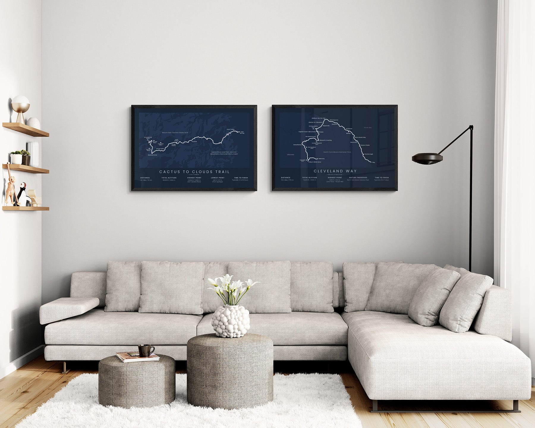 Cactus to Clouds Trail (California) Route Wall Art in Minimal Room Decor