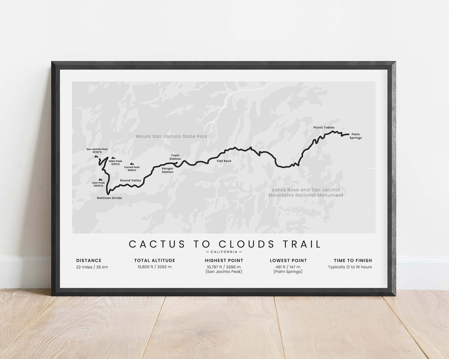 Cactus to Clouds Trail (California) Path Poster with White Background