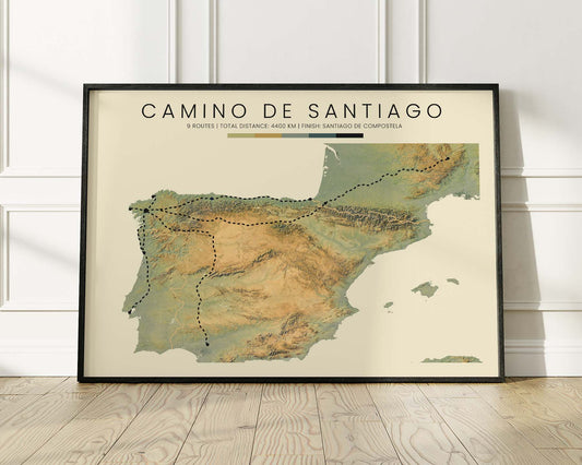 Way of Saint James (Camino Frances) Hike Poster with Realistic Green Background