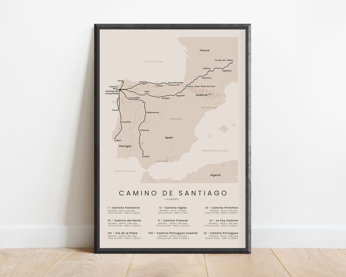 Way of Saint James (Spain) hike wall art with beige background