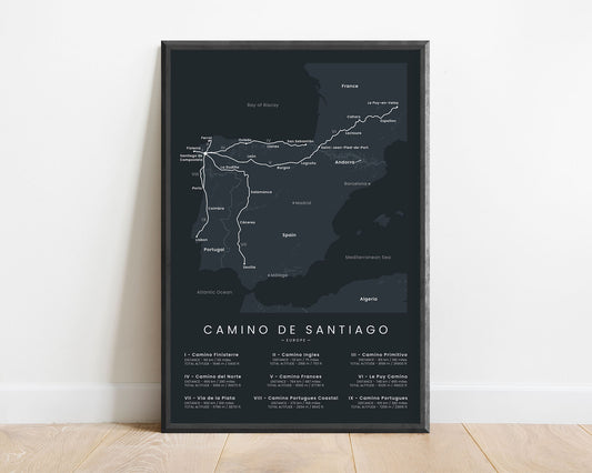 Pilgrimage of Compostela (France) pilgrimage print with black background
