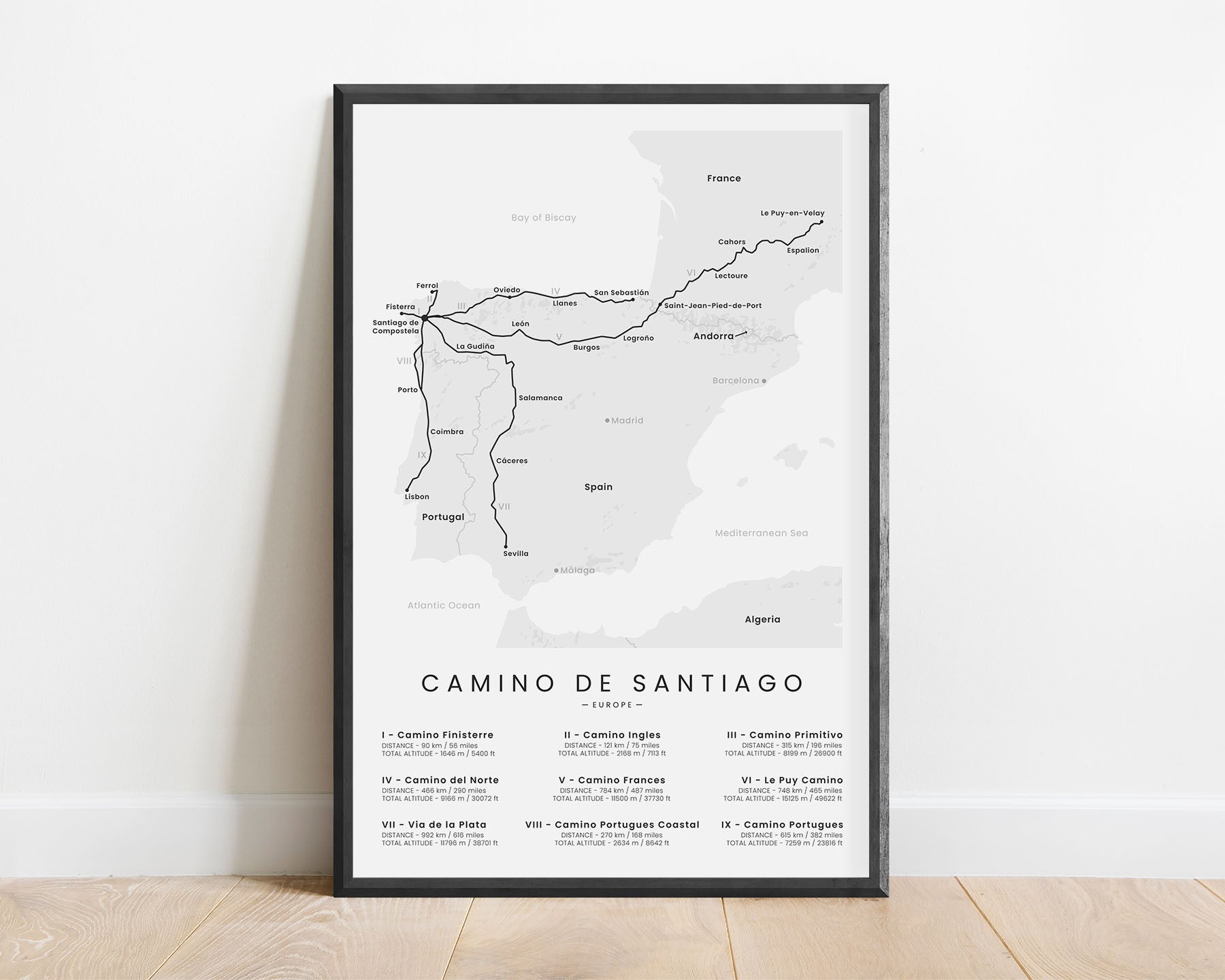 Camino de Santiago (Pyrenees) route poster with white background