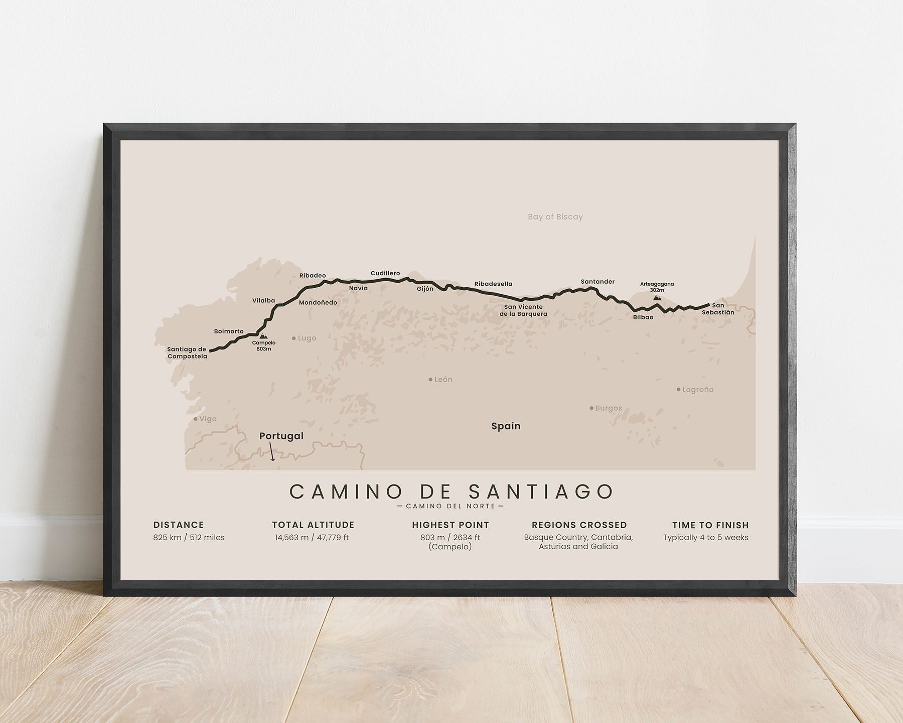The Northern Way (Cantabria) hike wall art with beige background