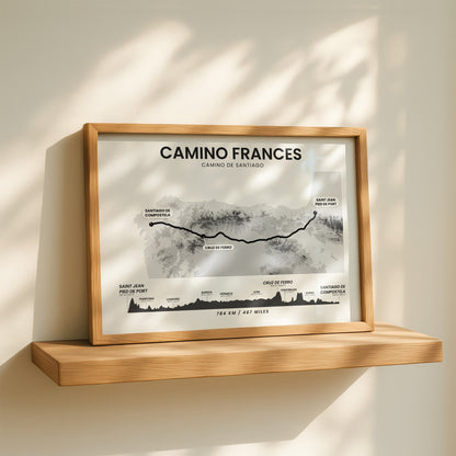 Way Of Saint James (Saint-Jean-Pied-de-Port To Santiago De Compostela) Relief Map Wall Map with Black Background