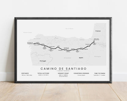 Camino Frances (Galicia) Pilgrimage Wall Map with White Background