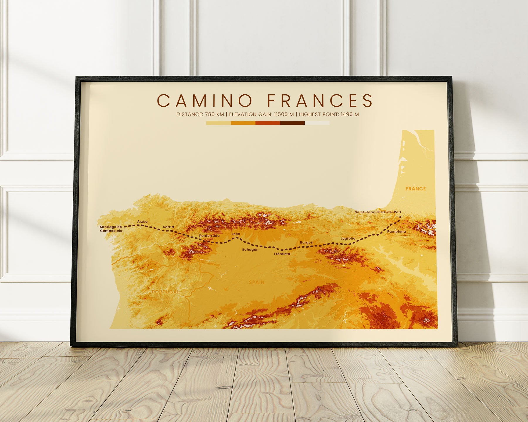 The French Way (France) Hiking Gift with Vintage Orange Background