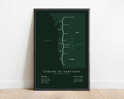 Porto to Santiago de Compostela (Portugal) Track Map Art with Green Background