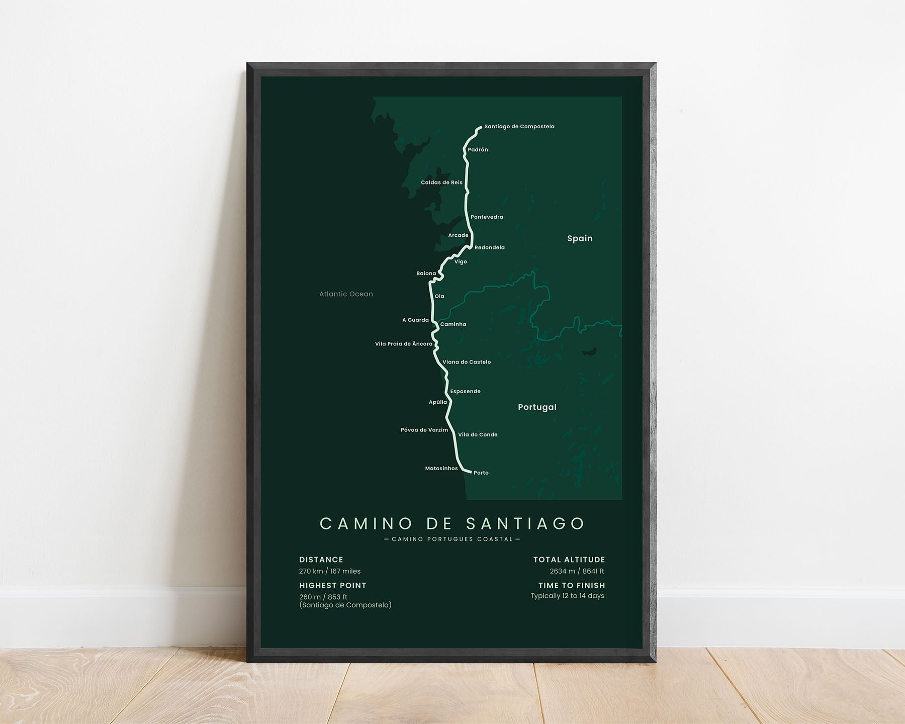 Way of Saint James (Pyrenees) Thru Hike Poster with Green Background