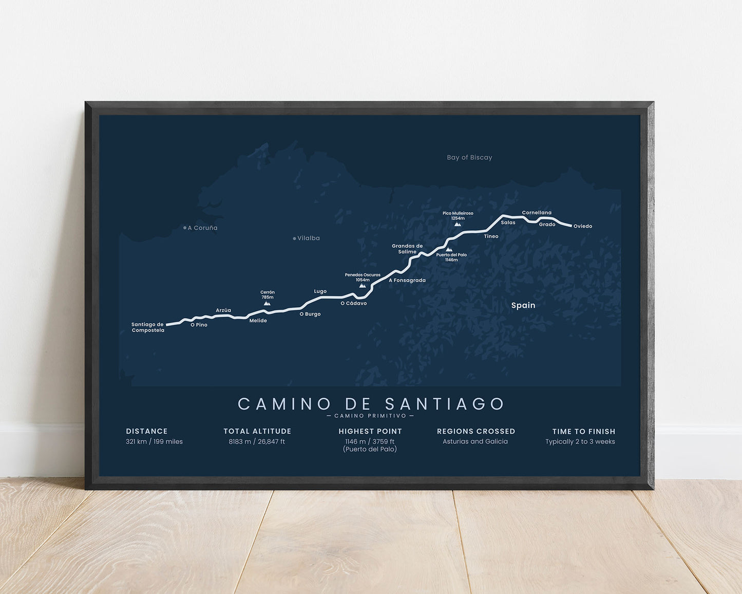Way of Saint James (Galicia) trek wall art with blue background