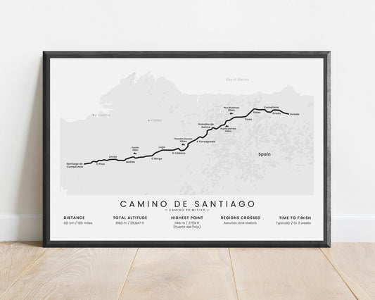 Camino Primitivo (Oviedo to Santiago de Compostela) hike poster art with white background