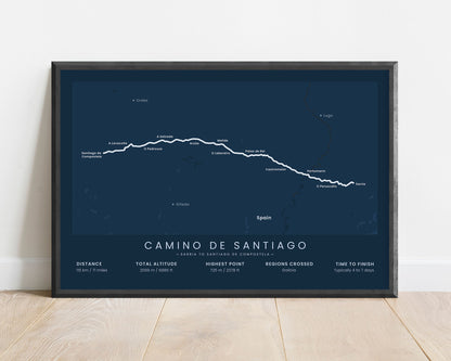 Camino De Santiago Desde Sarria (Camino Sarria) Track Print with Blue Background