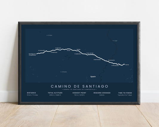 Camino De Santiago Desde Sarria (Camino Sarria) Track Print with Blue Background