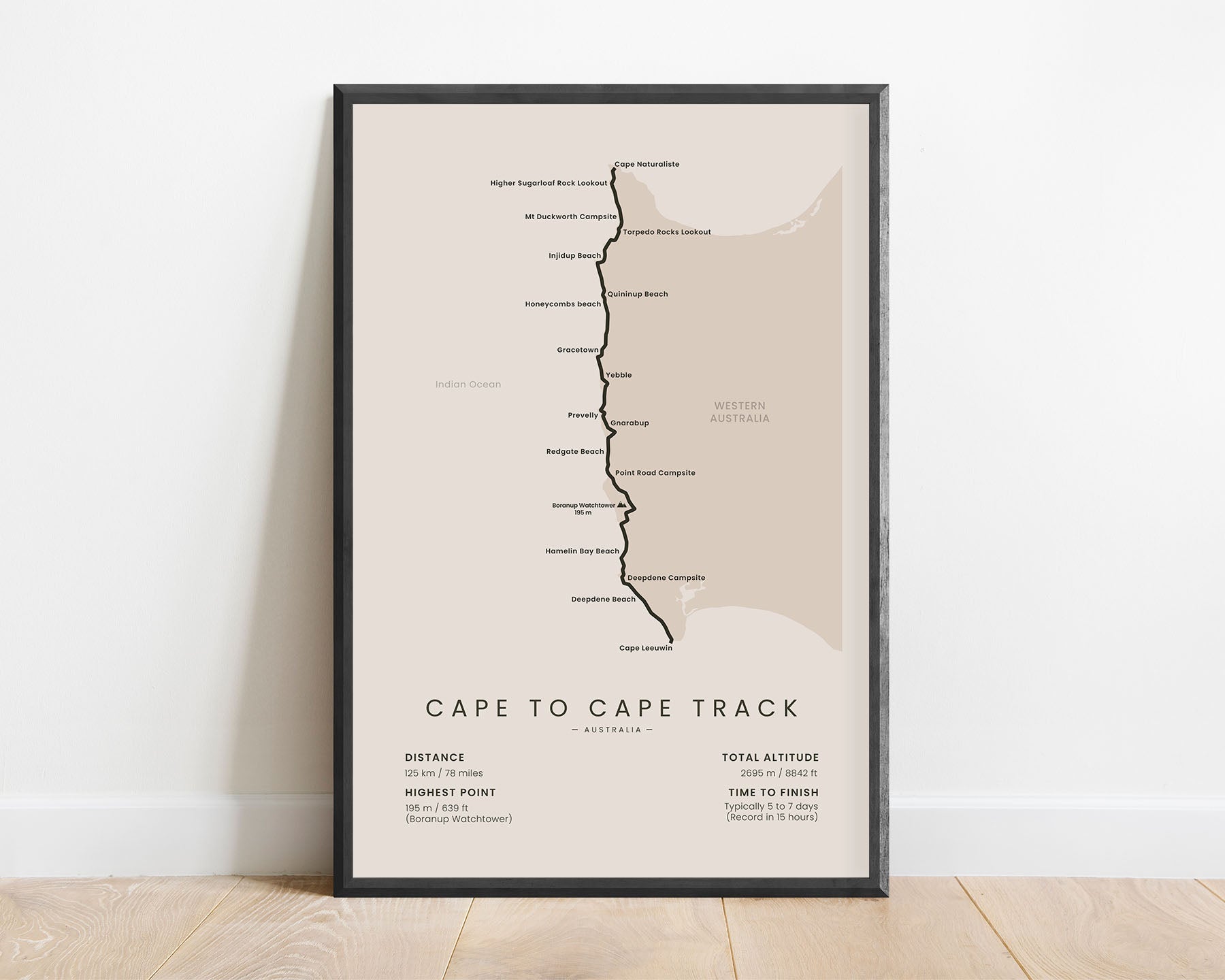 Cape to Cape Track (Australia) path map art with beige background