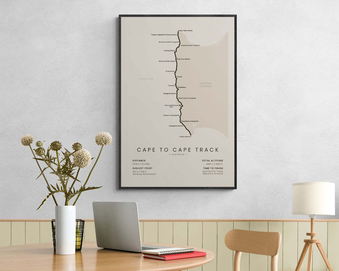 Cape to Cape Walk (Australia) hiking trail print in minimal room decor