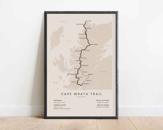 Cape Wrath Trail (Fort William to Cape Wrath) Hike Art with Beige Background in Minimal Room Decor