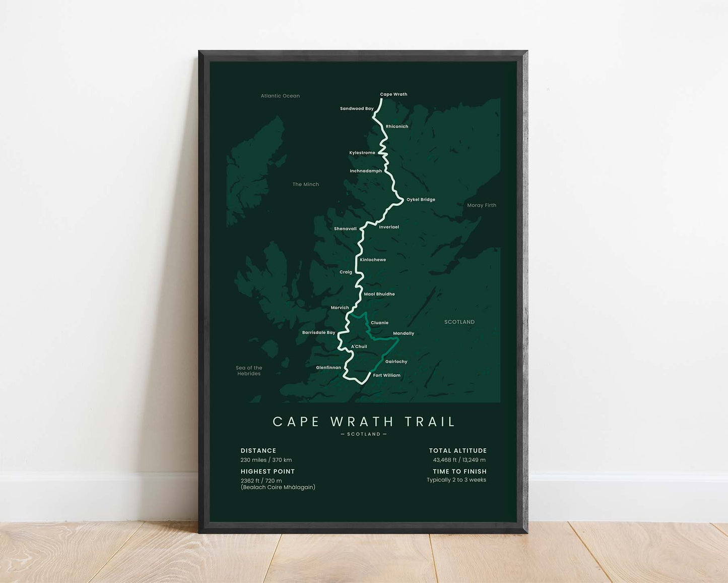 Cape Wrath Trail (England) Track Print with Green Background in Minimal Room Decor