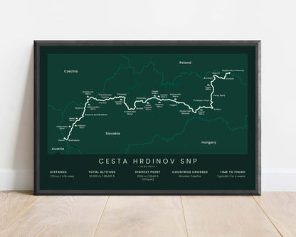 E8 Slovakia (Slovakia) route wall art with green background