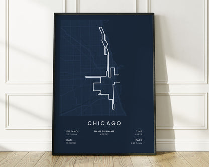 Chicago Marathon (World Athletics) Road Race Print with Blue Background