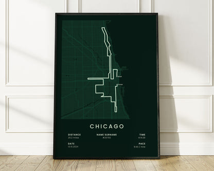 Bank of America Chicago Marathon (Illinois) Runner Wall Map with Green Background