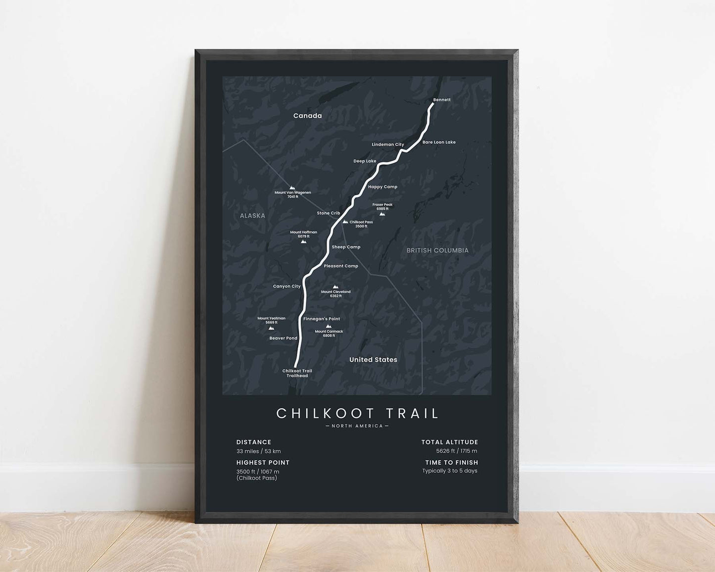 Chilkoot Trail (British Columbia) Thru Hike Print with Black Background