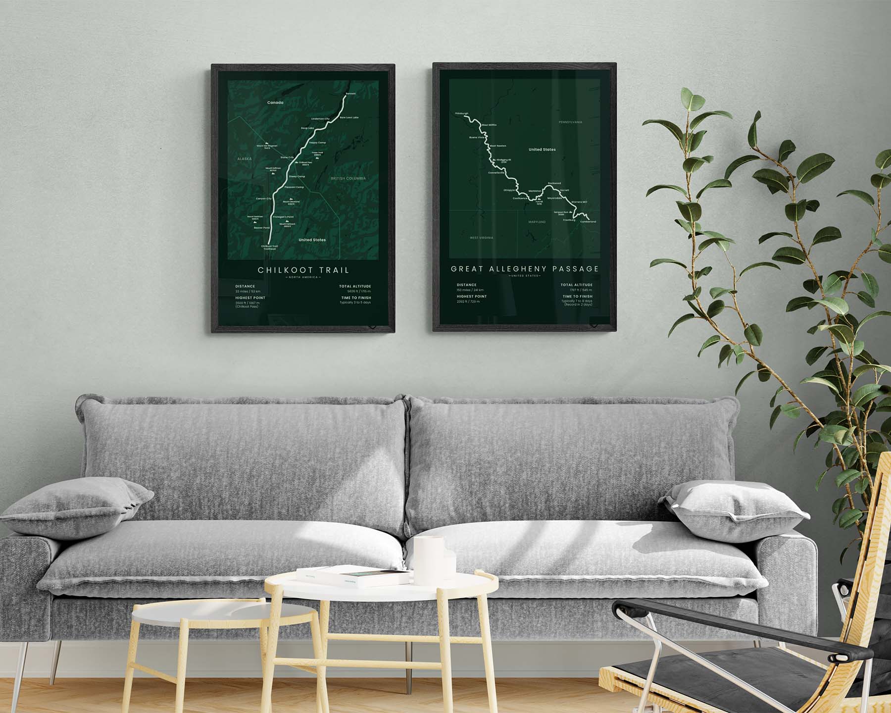 Chilkoot Trail (Coast to Yukon Goldfields) Path Wall Map in Minimal Room Decor