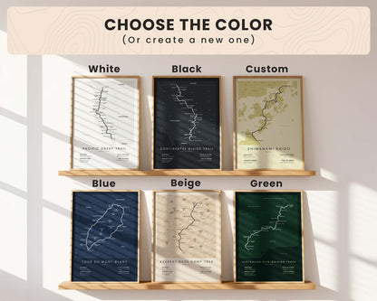 Custom hiking trail poster different color options
