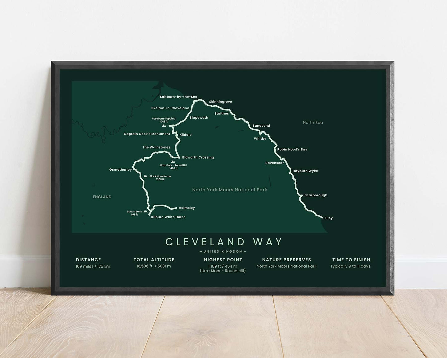 Cleveland Way (England, Helmsley to Filey, North Yorkshire) Path Art Print with Green Background