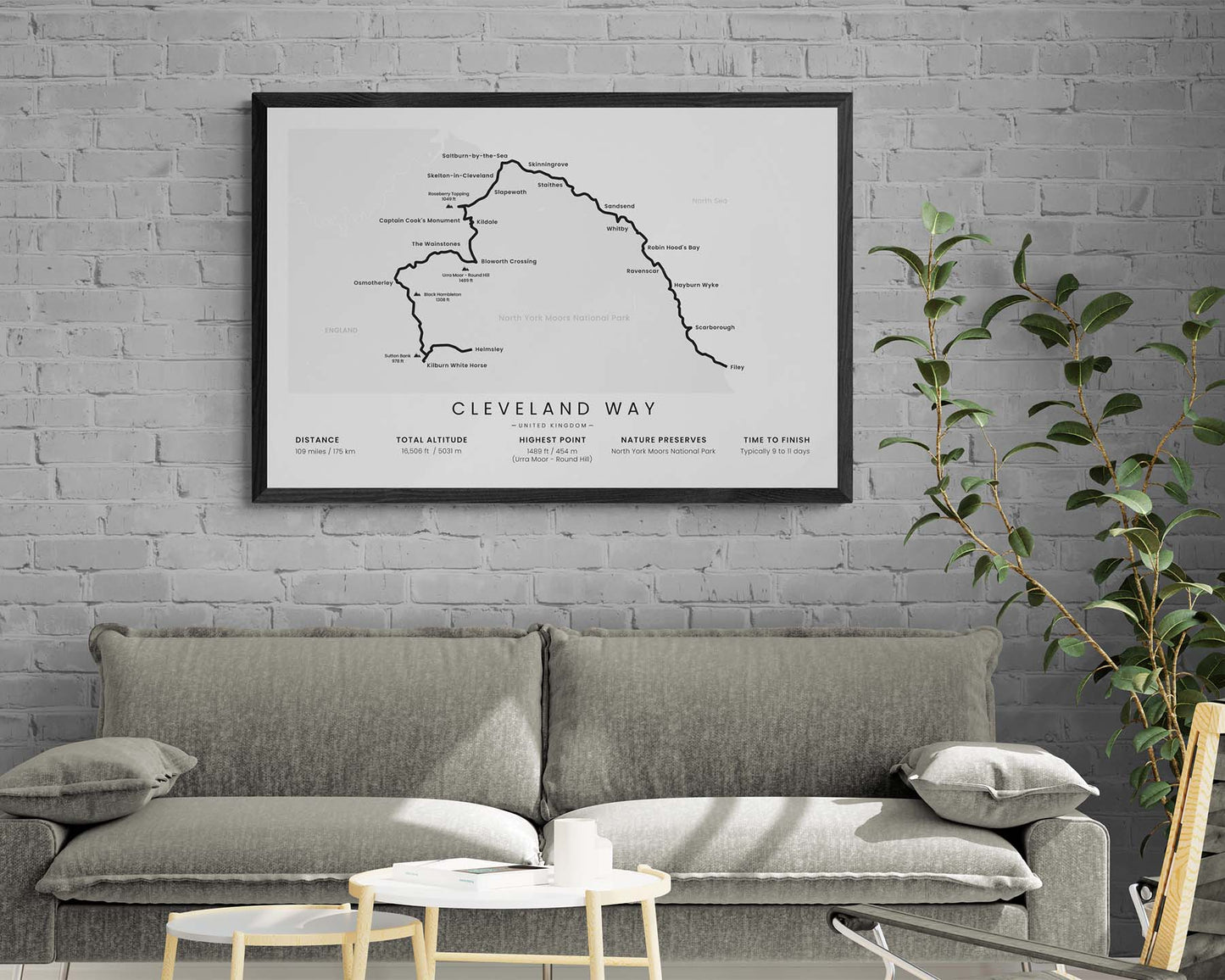 Cleveland Way (Northern England, Filey, North York Moors National Park) Route Wall Art in Minimal Room Decor