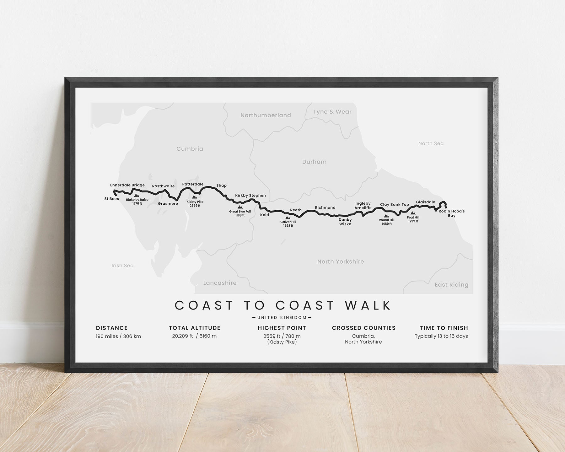 Coast to Coast Path (England) trek poster with white background.