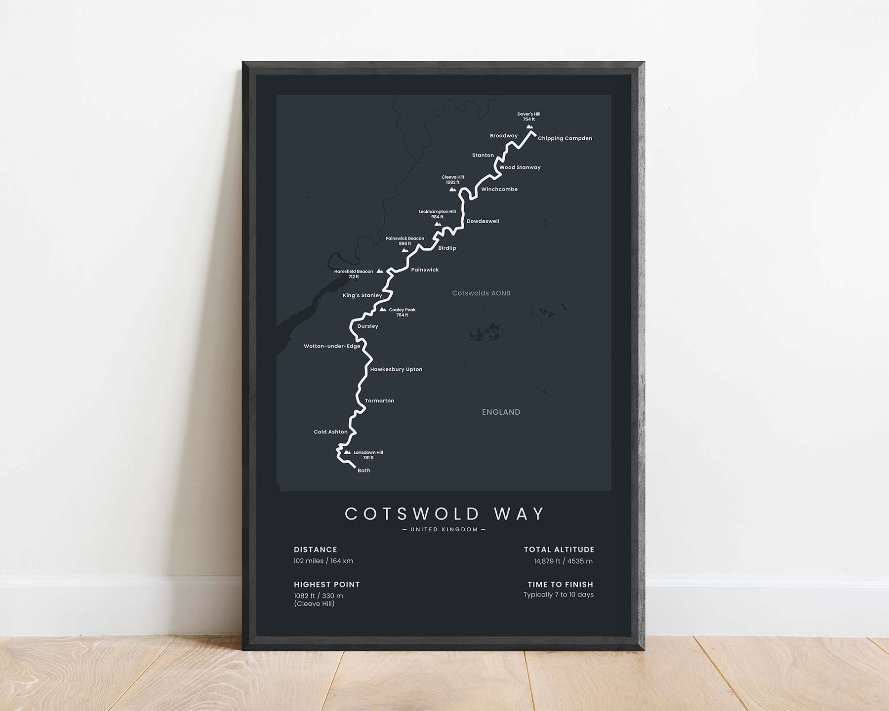 Cotswold Way National Trail (Cotswolds AONB, United Kingdom, Chipping Campden to Bath, England) Trail Wall Art with Black Background