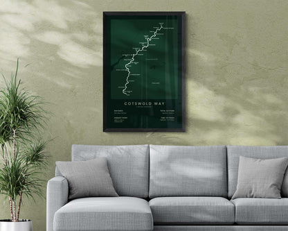 Cotswold Way National Trail (Chipping Campden to Bath, England, Cotswolds AONB, United Kingdom) Route Print in Minimal Interior Decor