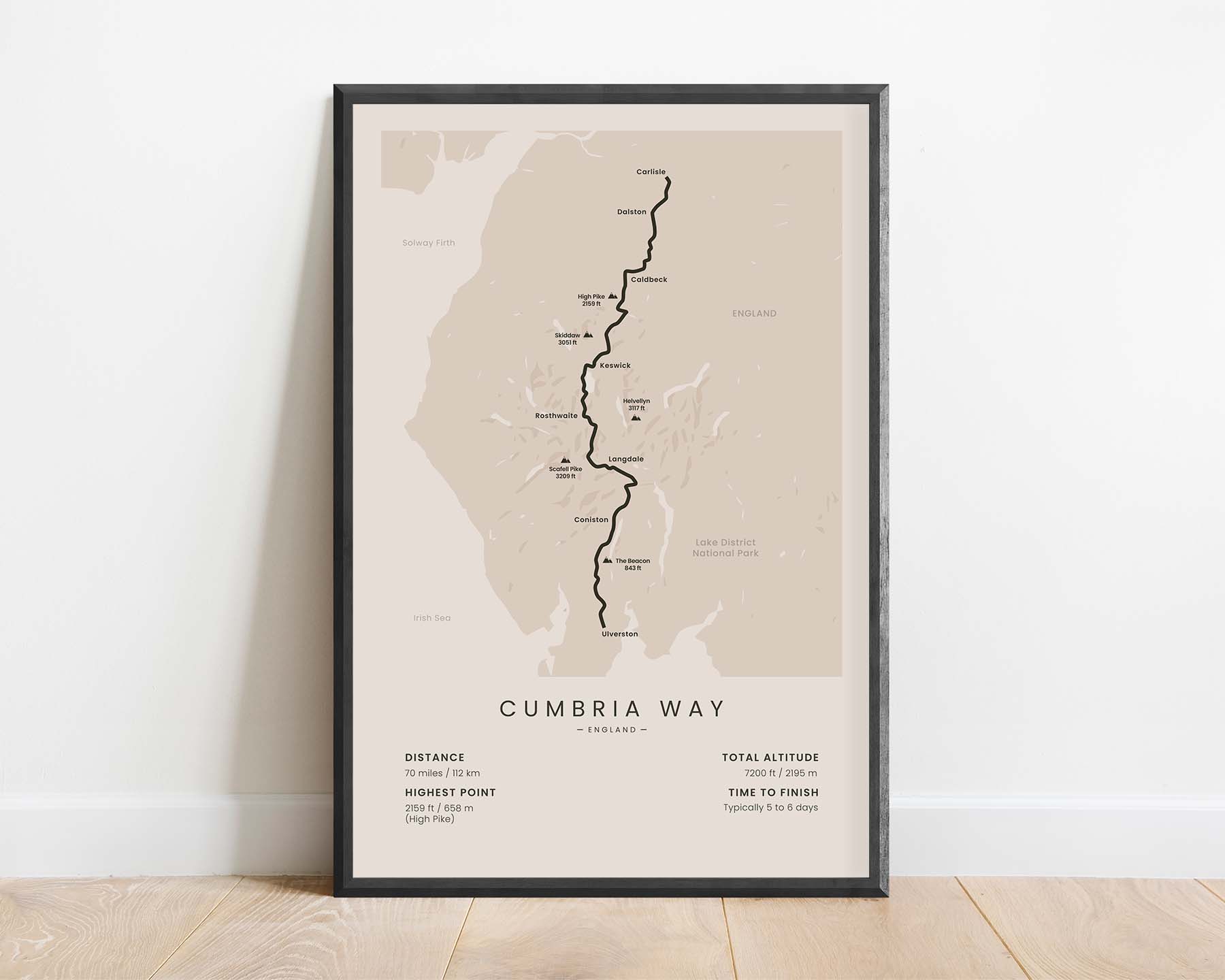 The Cumbrian Way (United Kingdom) Trail Wall Art with Beige Background