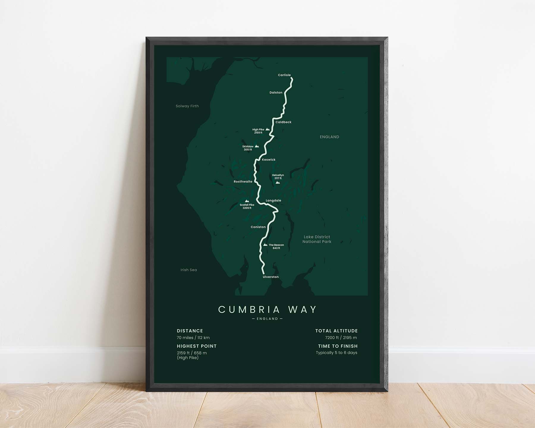 Cumbria Way (England) Thru Hike Poster with Green Background