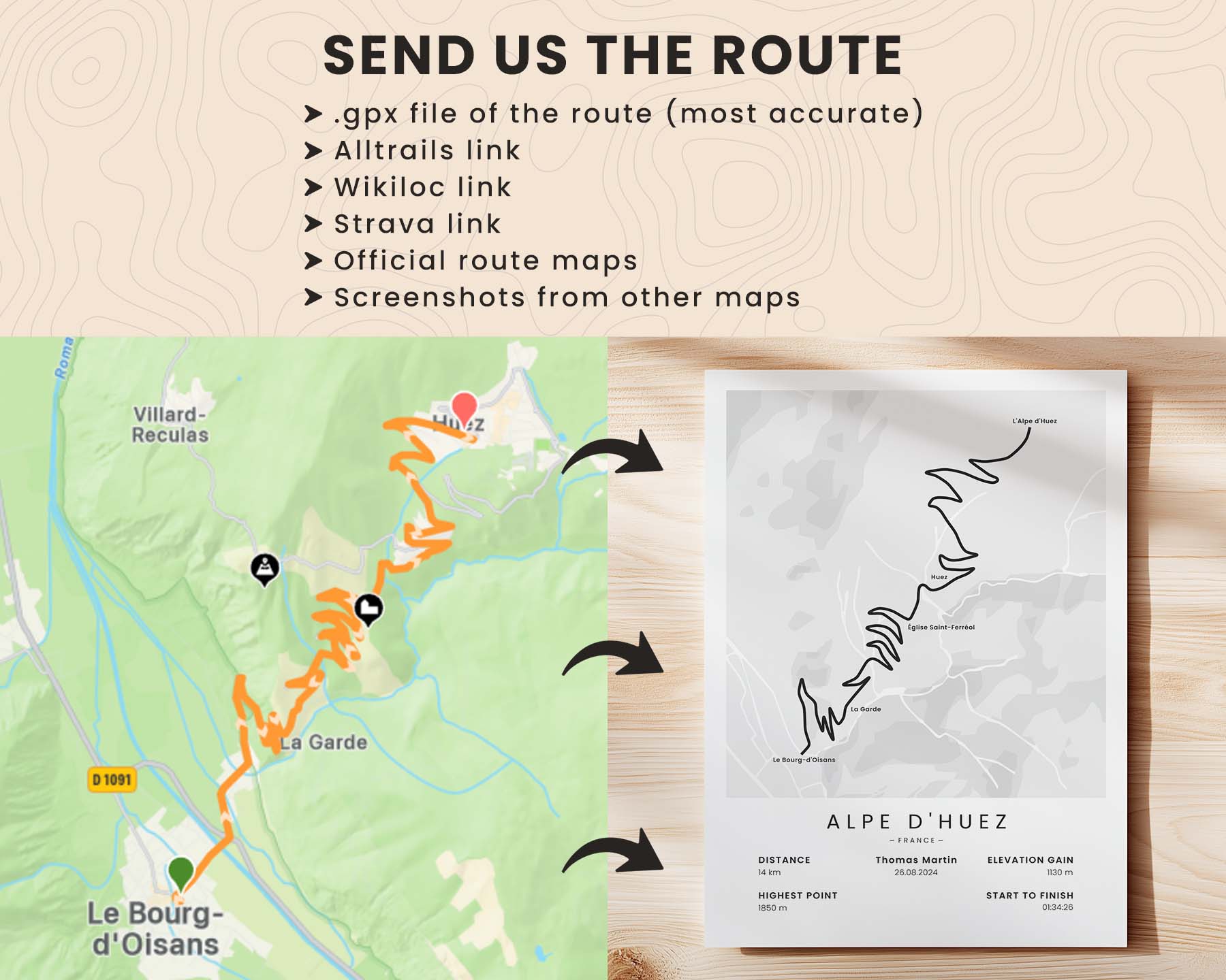 custom cycling route poster how to send the custom route
