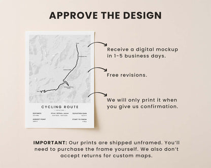 Design of a custom bike touring print with text on a beige background